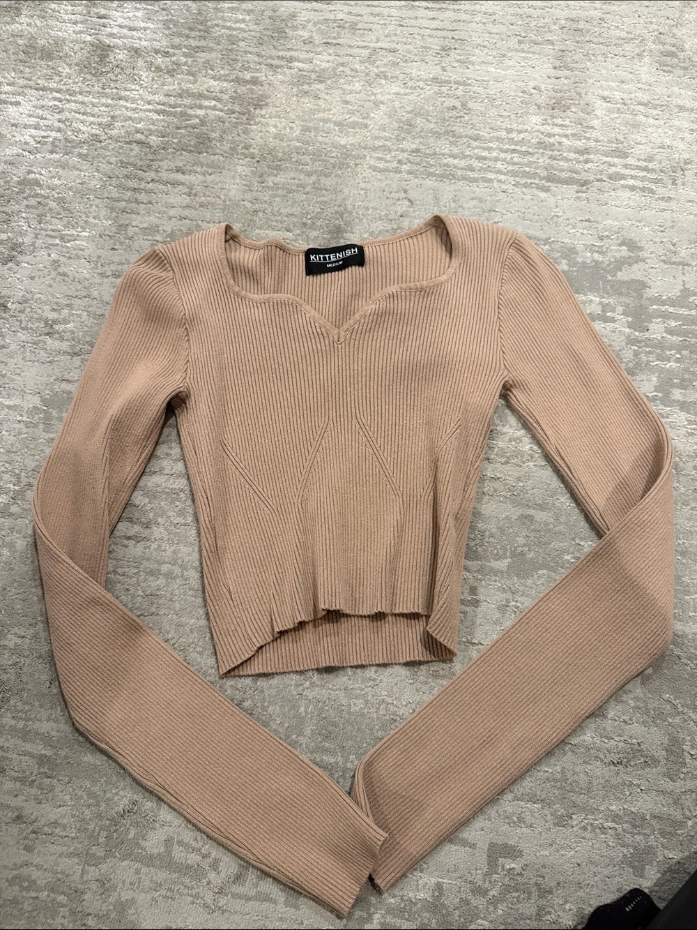 Kittenish Beige/Tan Ribbed Long Sleeve Cropped Top